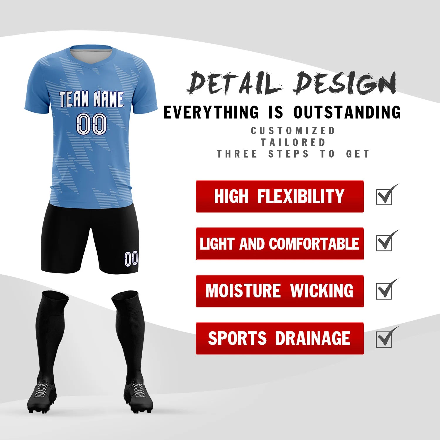 Custom Powder Blue Cream Quick Dry Training Uniform Soccer Sets Jersey