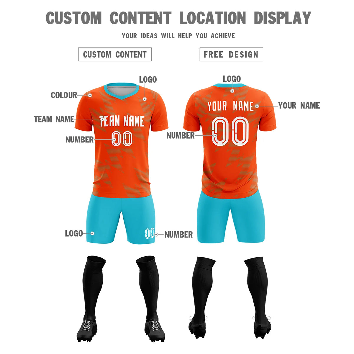 Custom Orange Aqua Quick Dry Training Uniform Soccer Sets Jersey