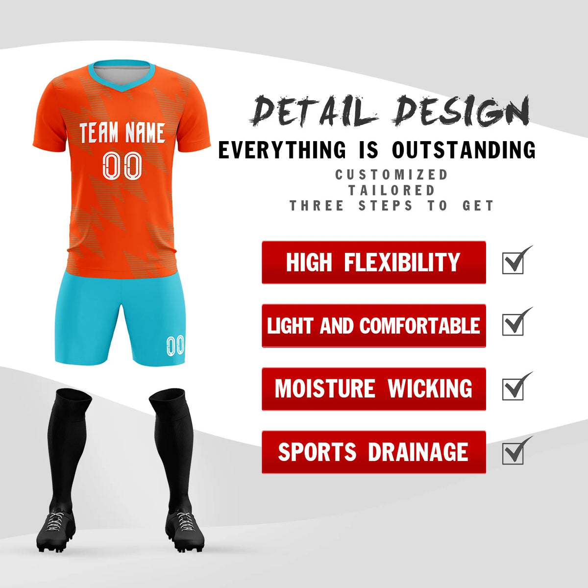 Custom Orange Aqua Quick Dry Training Uniform Soccer Sets Jersey