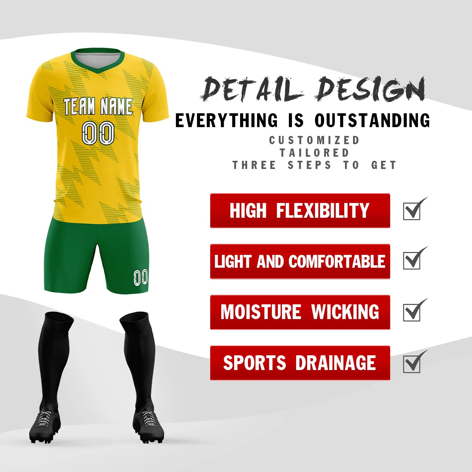 Custom Gold01 Green Quick Dry Training Uniform Soccer Sets Jersey