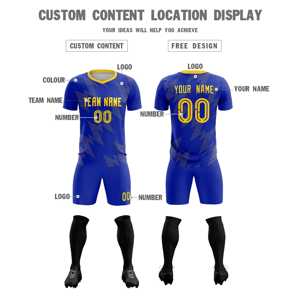 Custom Royal Blue Gold01 Quick Dry Training Uniform Soccer Sets Jersey