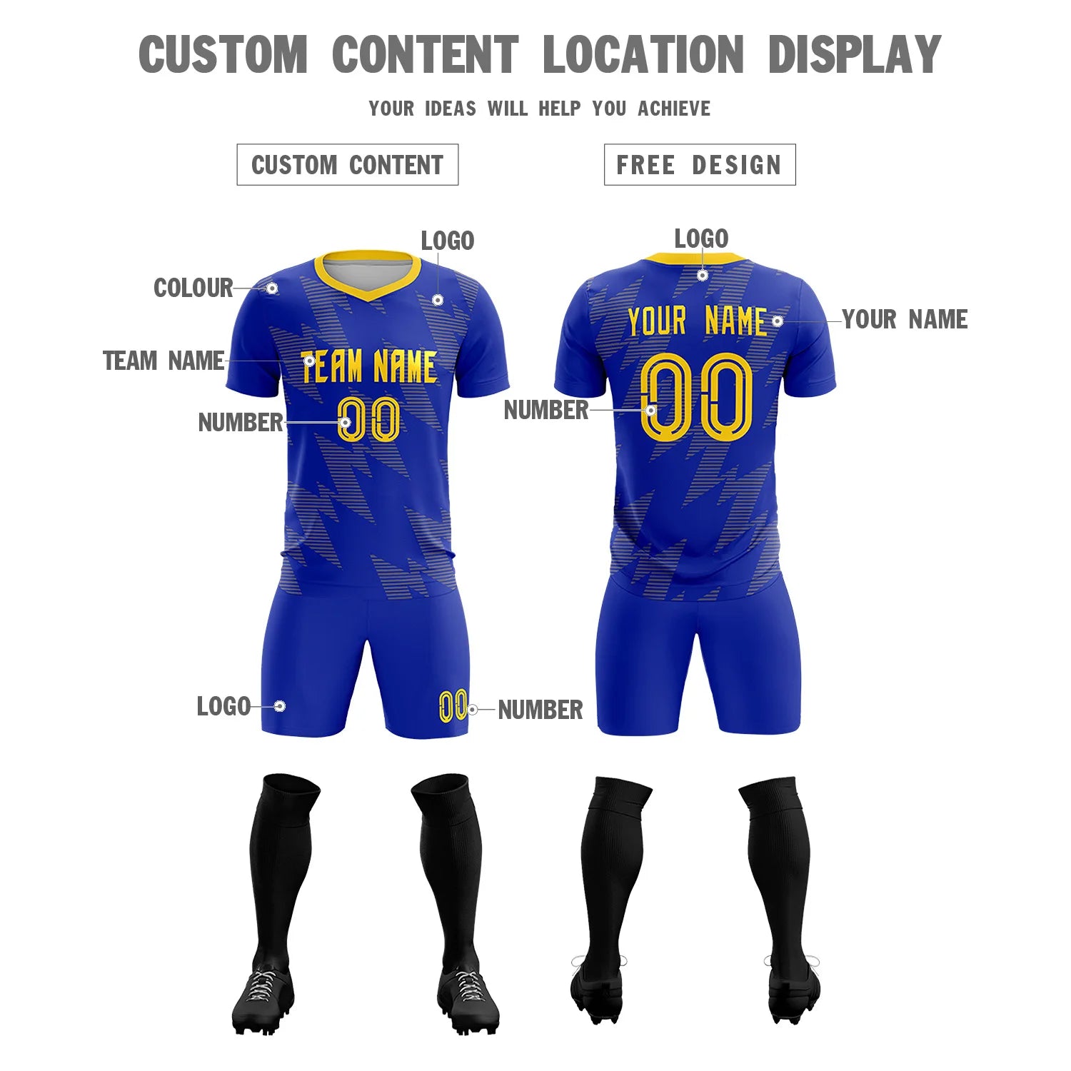 Custom Royal Blue Gold01 Quick Dry Training Uniform Soccer Sets Jersey