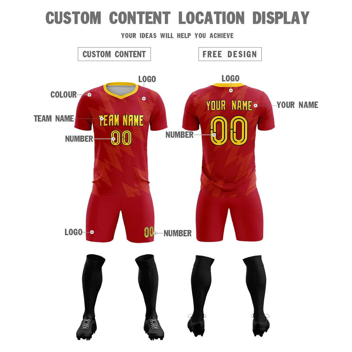 Custom Red Gold01 Quick Dry Training Uniform Soccer Sets Jersey