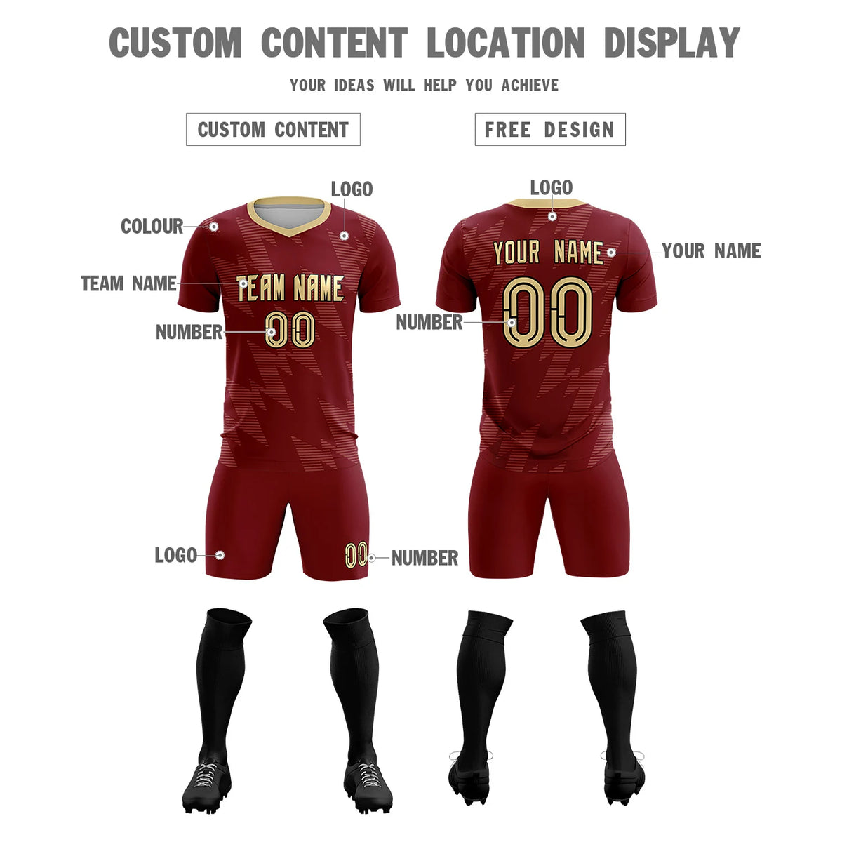 Custom Crimson Khaki Quick Dry Training Uniform Soccer Sets Jersey