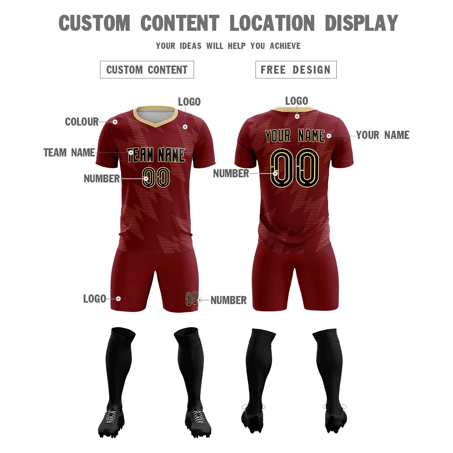 Custom Crimson Khaki Quick Dry Training Uniform Soccer Sets Jersey