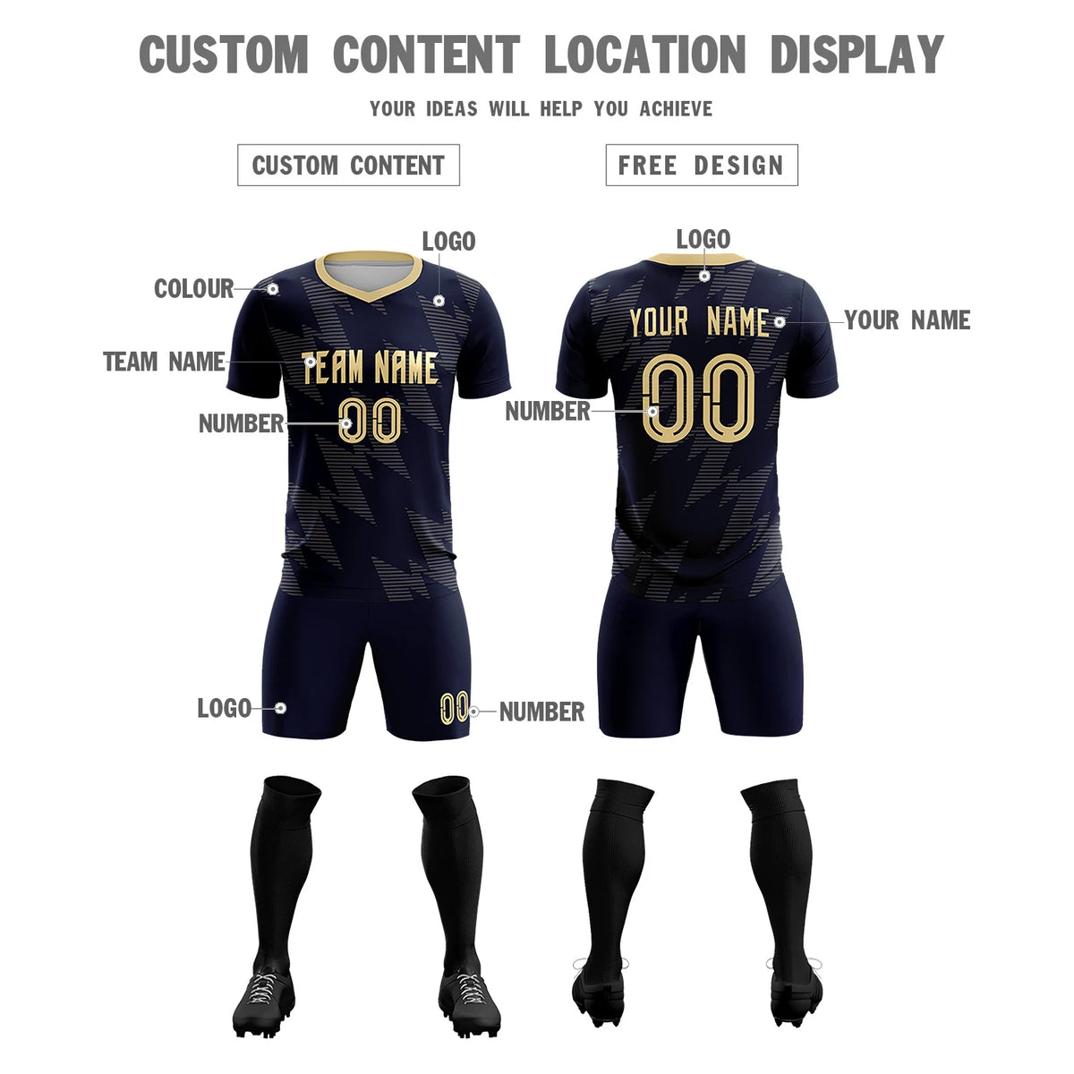 Custom Navy Khaki Quick Dry Training Uniform Soccer Sets Jersey