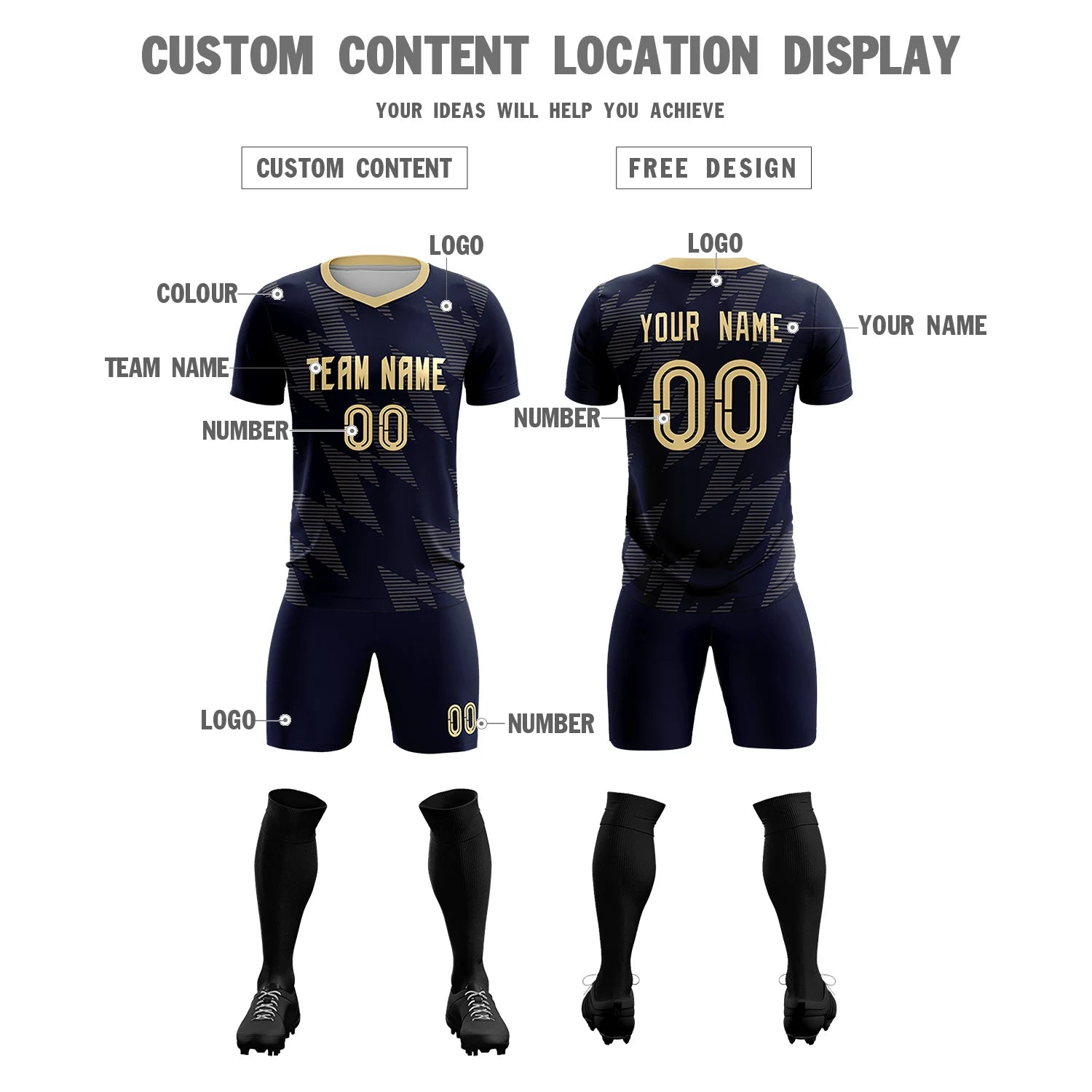 Custom Navy Khaki Quick Dry Training Uniform Soccer Sets Jersey
