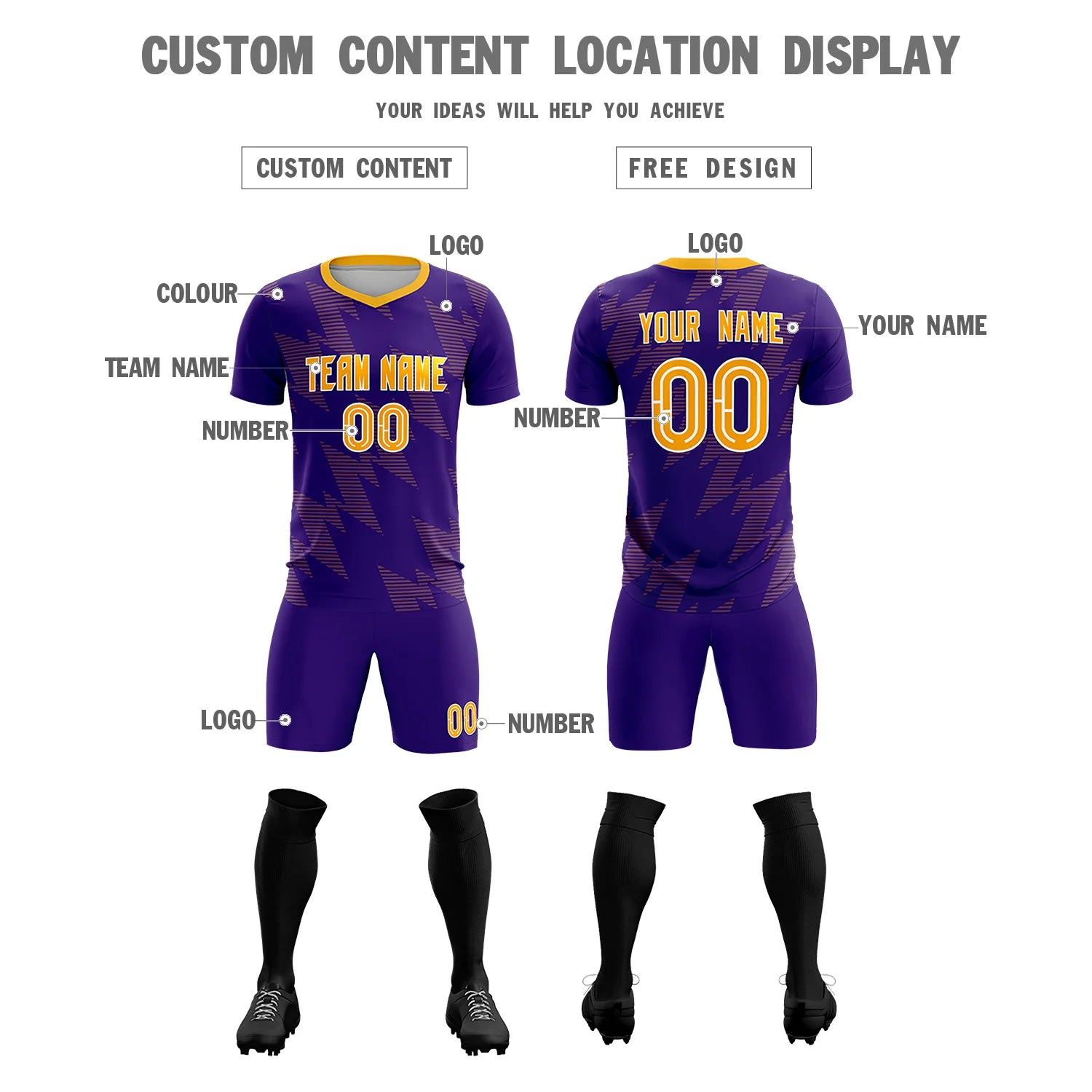 Custom Purple Gold01 Quick Dry Training Uniform Soccer Sets Jersey