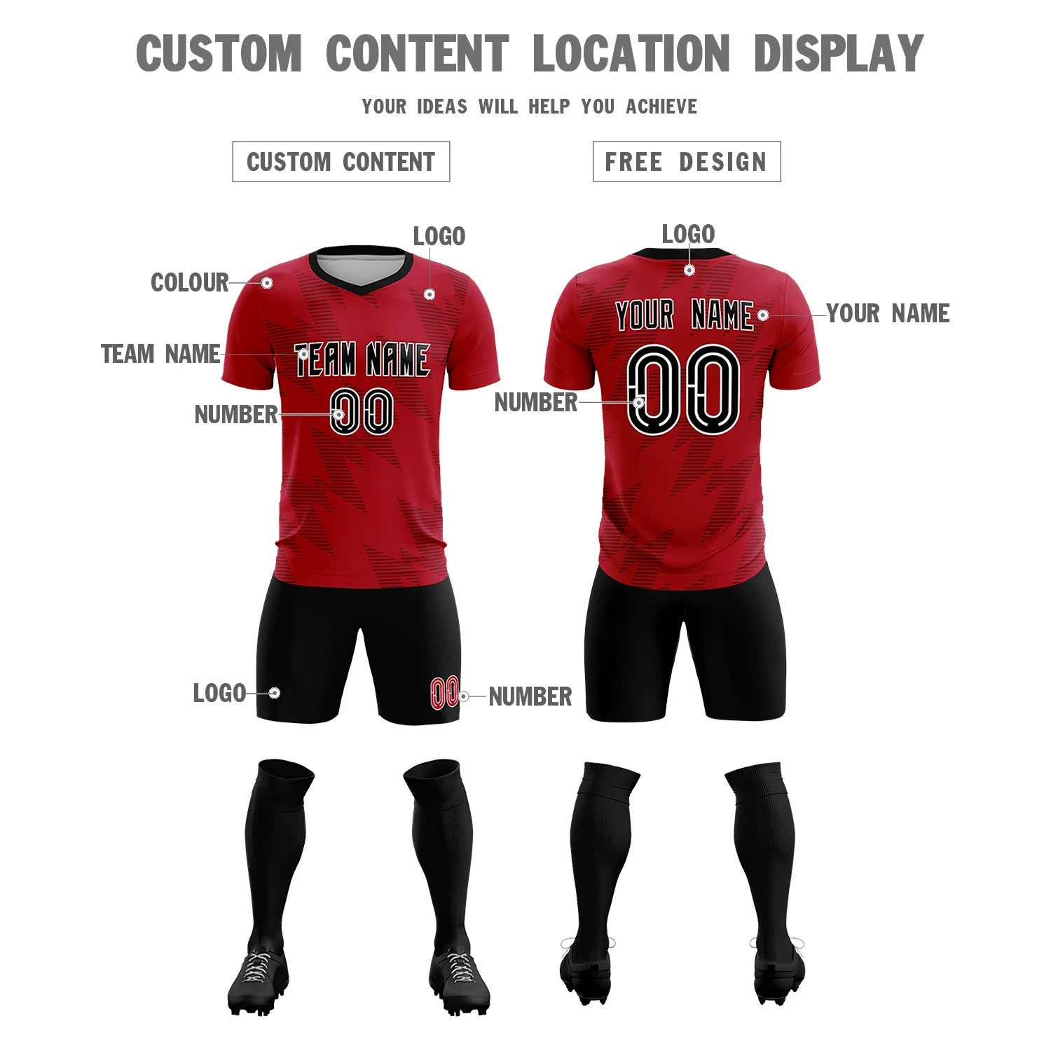 Custom Red Black Quick Dry Training Uniform Soccer Sets Jersey