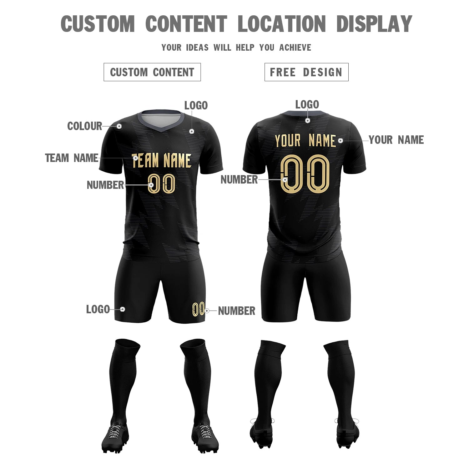 Custom Black Khaki Quick Dry Training Uniform Soccer Sets Jersey