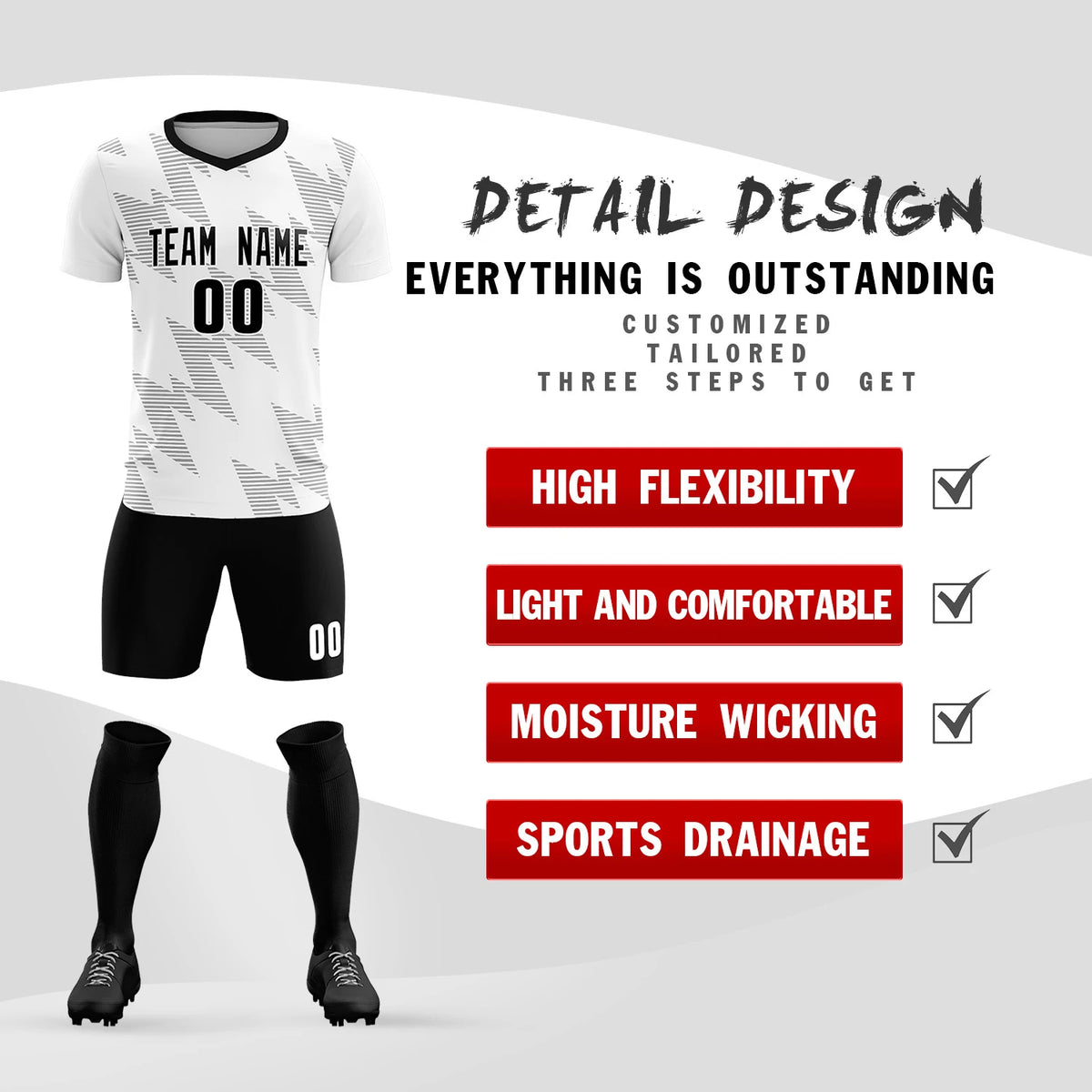 Custom White Gray Quick Dry Training Uniform Soccer Sets Jersey