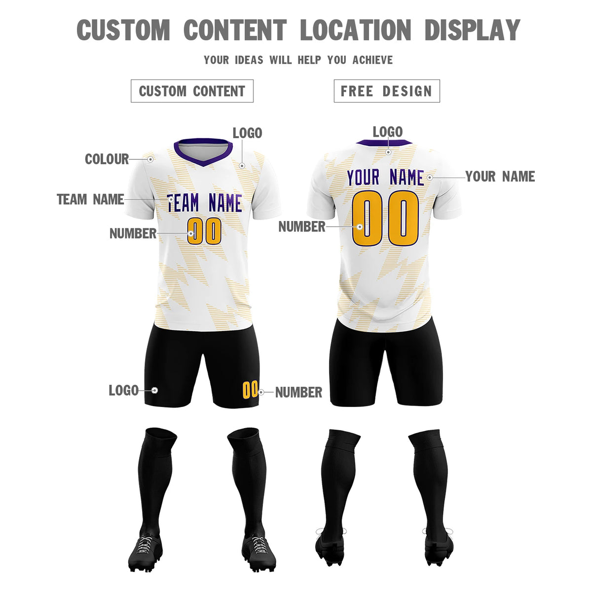 Custom White Yellow Quick Dry Training Uniform Soccer Sets Jersey