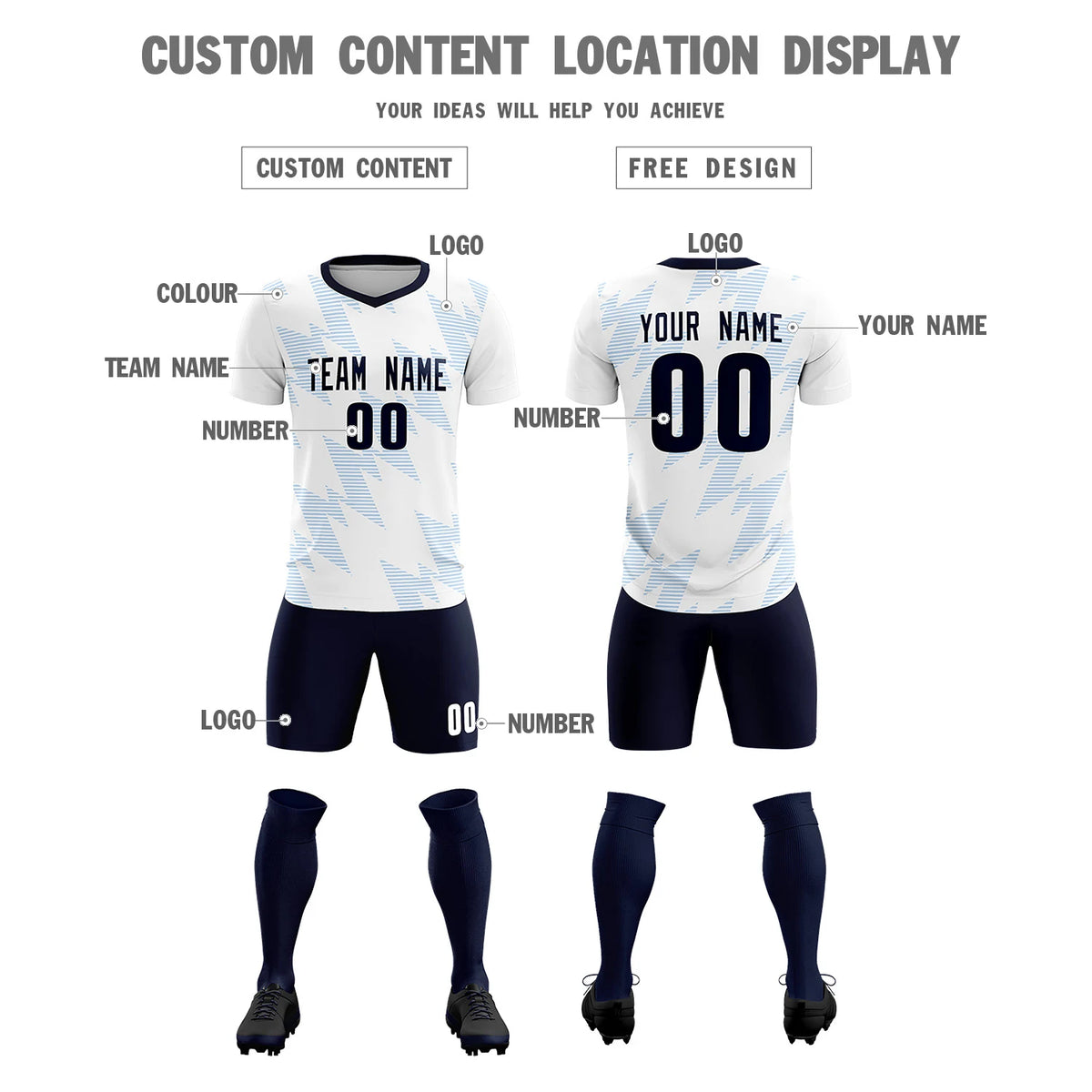 Custom White Light Blue Quick Dry Training Uniform Soccer Sets Jersey