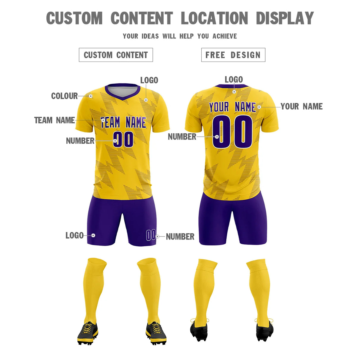 Custom Yellow Purple Quick Dry Training Uniform Soccer Sets Jersey