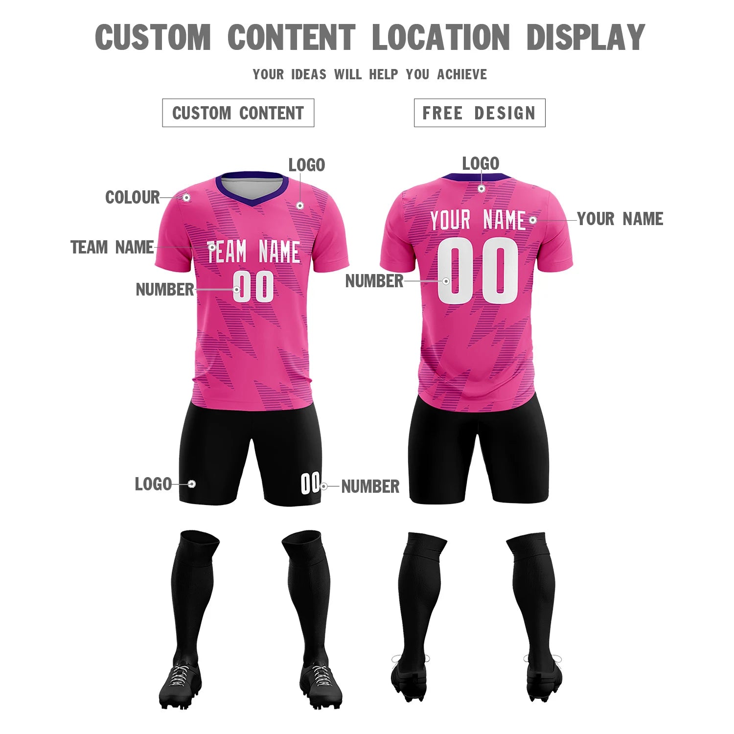 Custom Pink Purple Quick Dry Training Uniform Soccer Sets Jersey