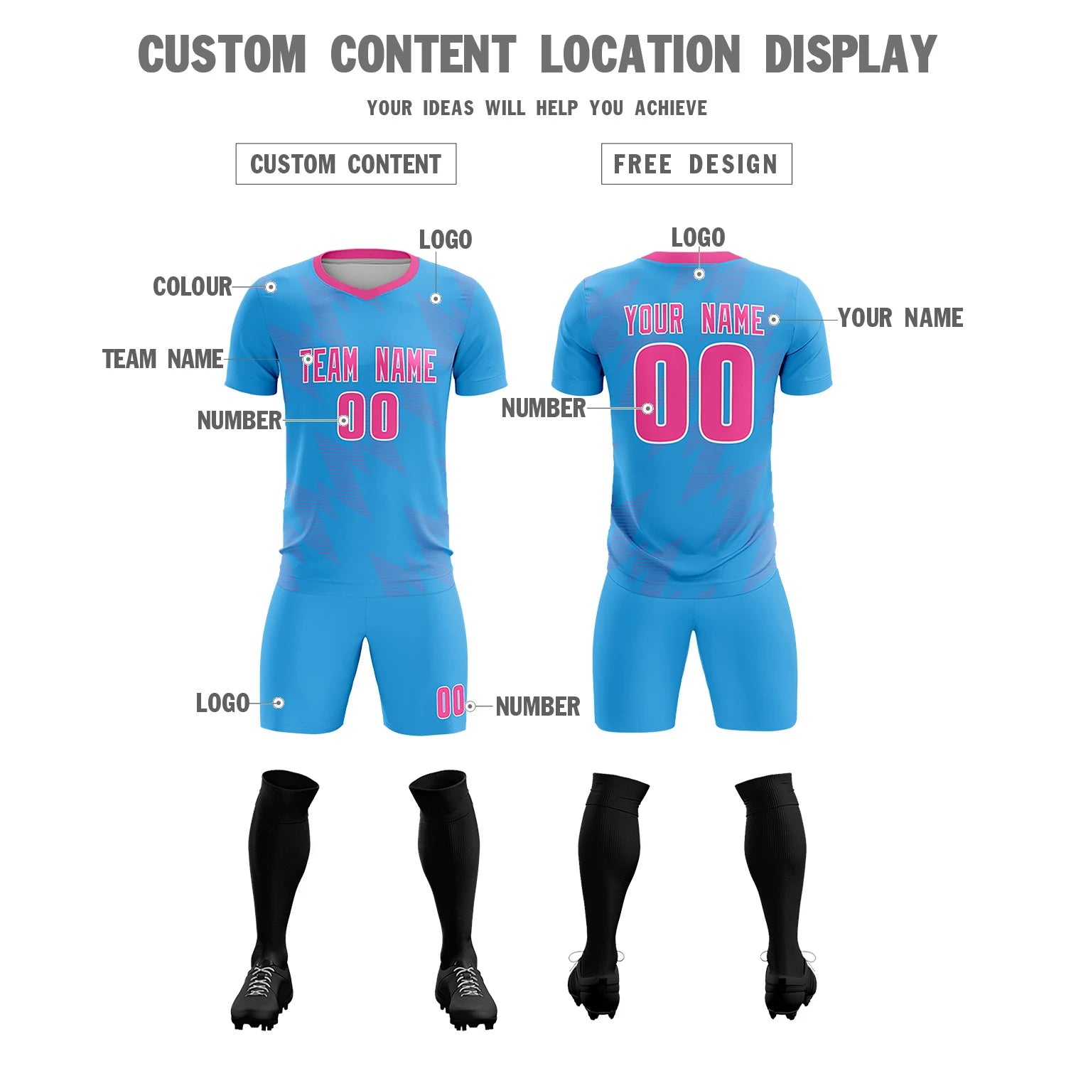 Custom Light Blue Pink Quick Dry Training Uniform Soccer Sets Jersey