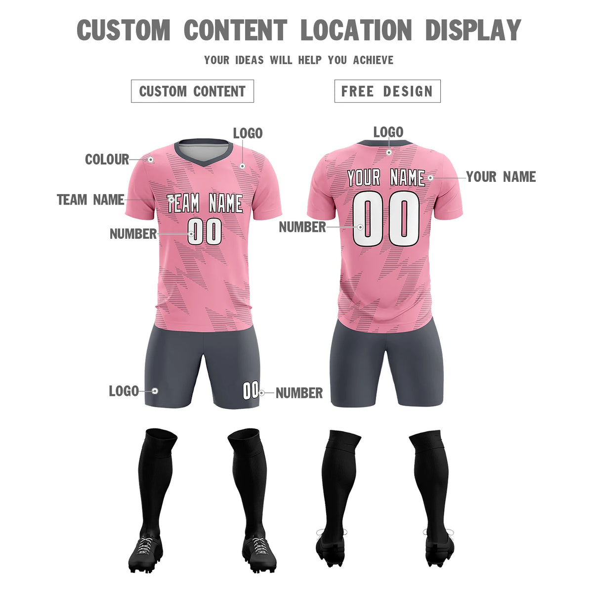Custom Light Pink Gray Quick Dry Training Uniform Soccer Sets Jersey