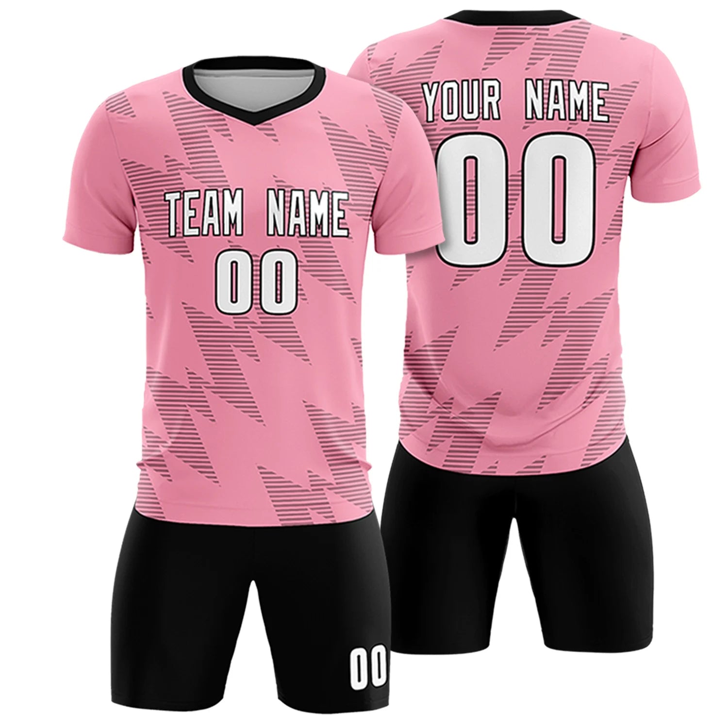 Custom Light Pink Black Quick Dry Training Uniform Soccer Sets Jersey