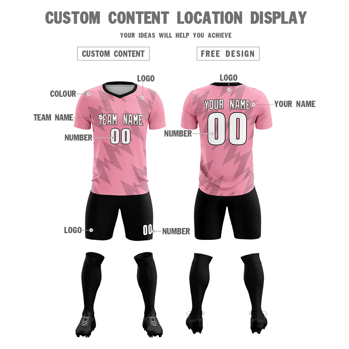 Custom Light Pink Black Quick Dry Training Uniform Soccer Sets Jersey