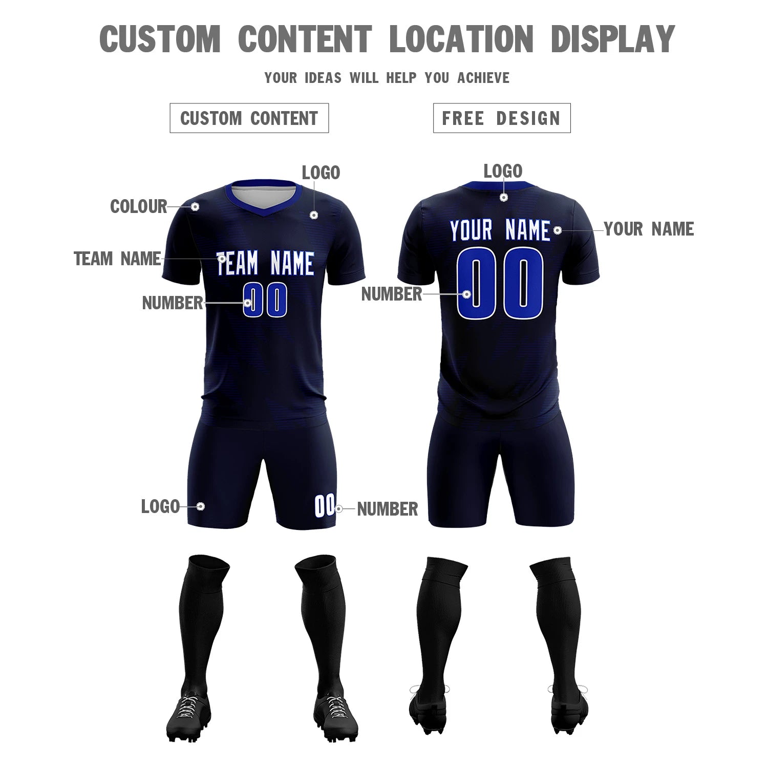 Custom Navy Black Quick Dry Training Uniform Soccer Sets Jersey