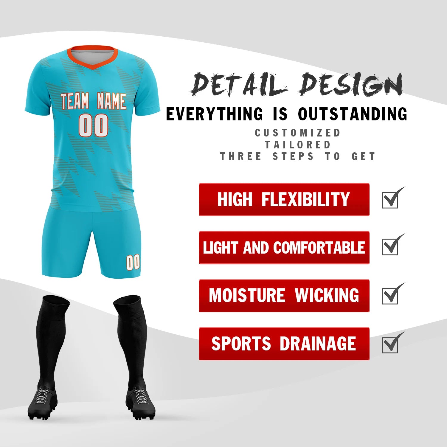 Custom Aqua Orange Quick Dry Training Uniform Soccer Sets Jersey