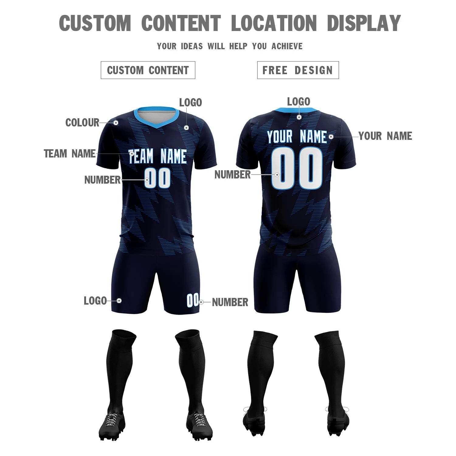 Custom Navy Black Quick Dry Training Uniform Soccer Sets Jersey