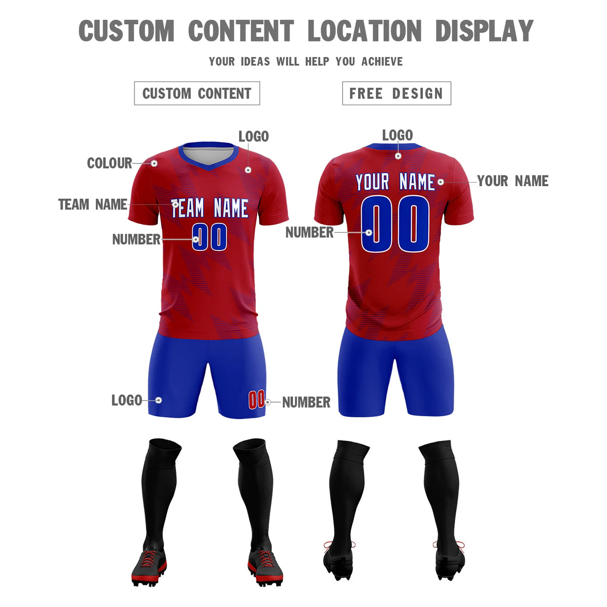 Custom Red Royal Blue Quick Dry Training Uniform Soccer Sets Jersey