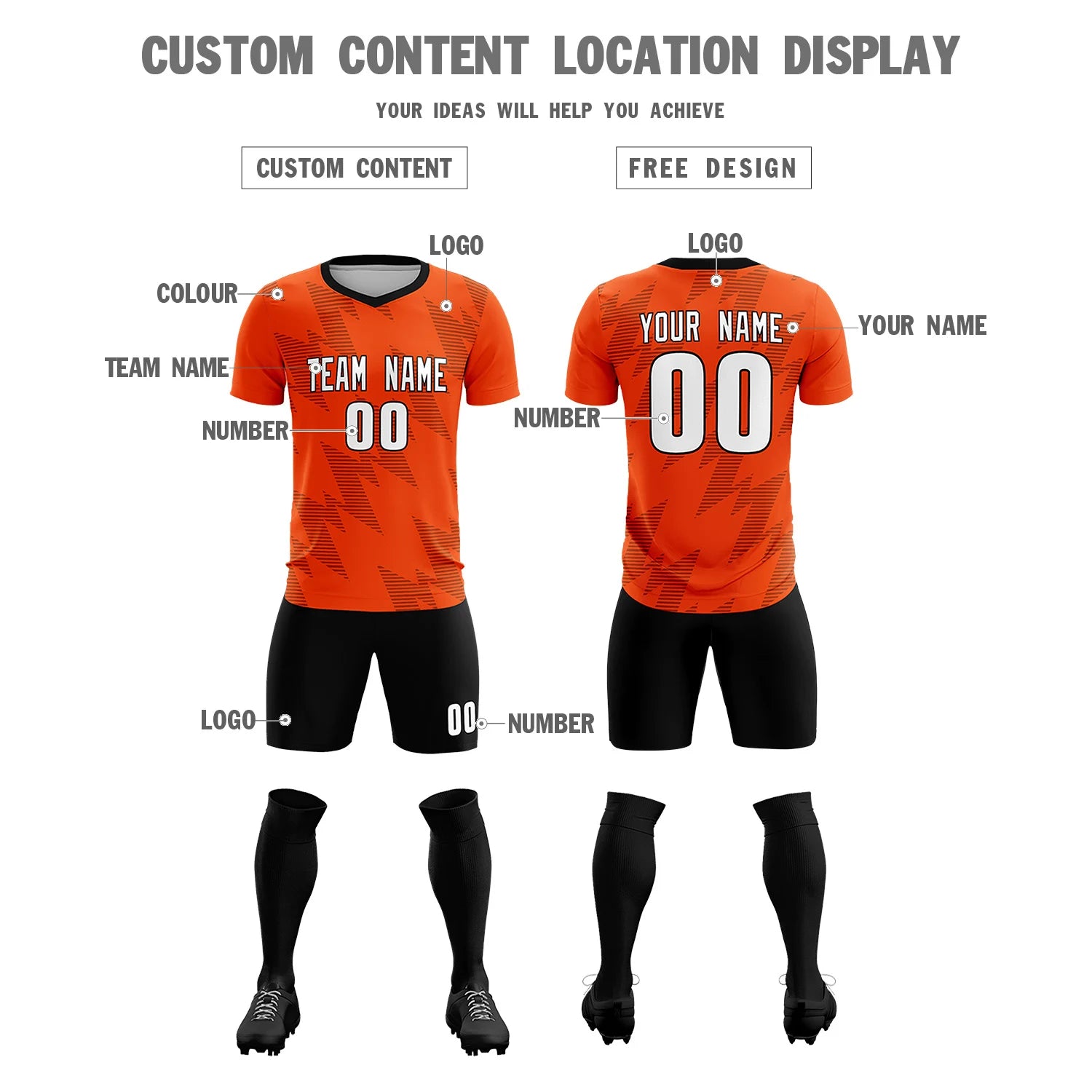 Custom Orange Black Quick Dry Training Uniform Soccer Sets Jersey