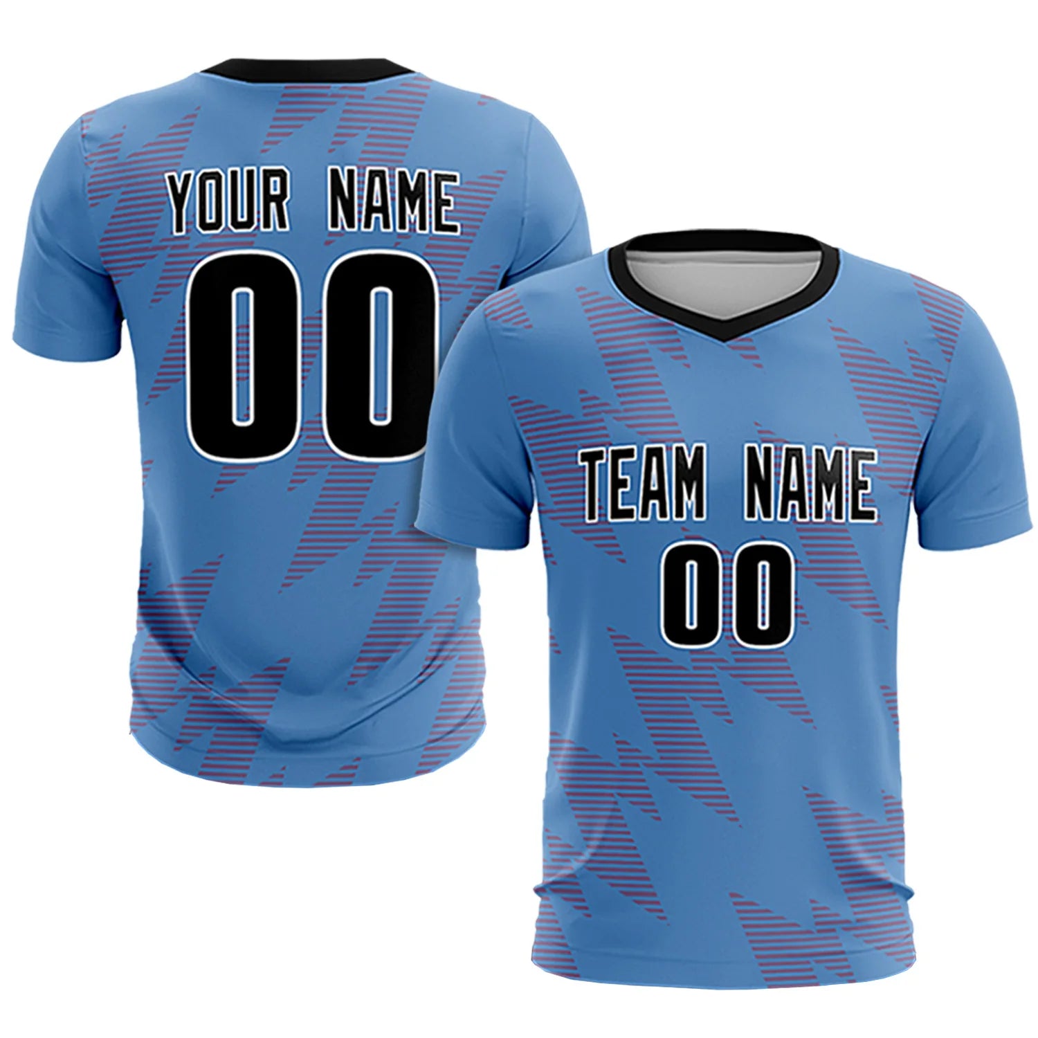Custom Powder Blue Red Quick Dry Training Uniform Soccer Sets Jersey