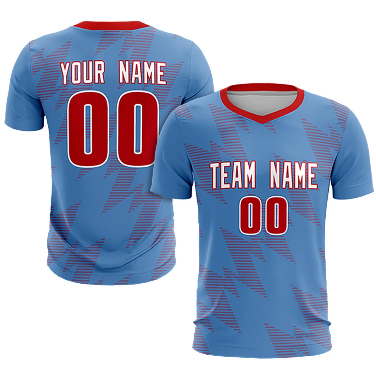 Custom Powder Blue Red Quick Dry Training Uniform Soccer Sets Jersey
