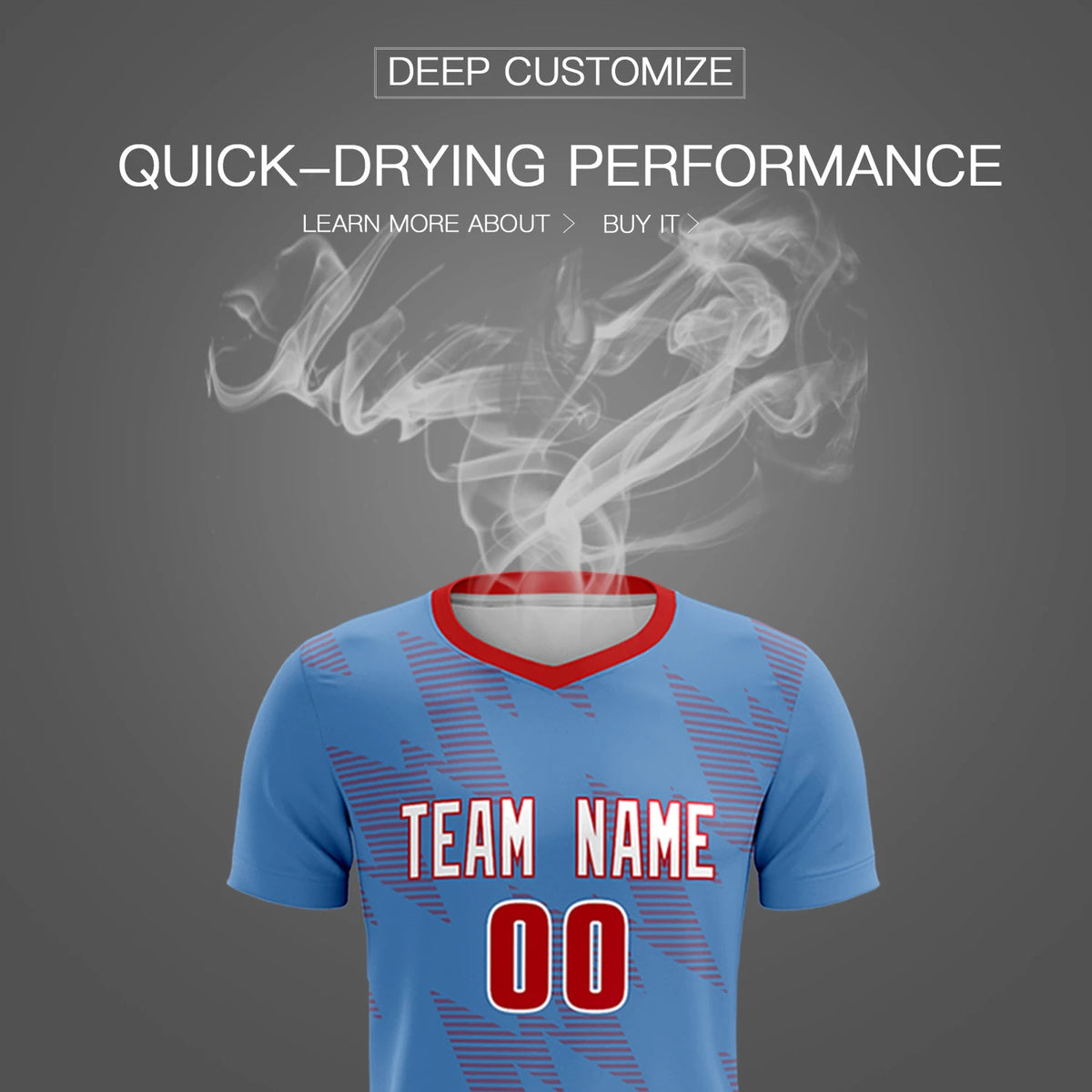 Custom Powder Blue Red Quick Dry Training Uniform Soccer Sets Jersey