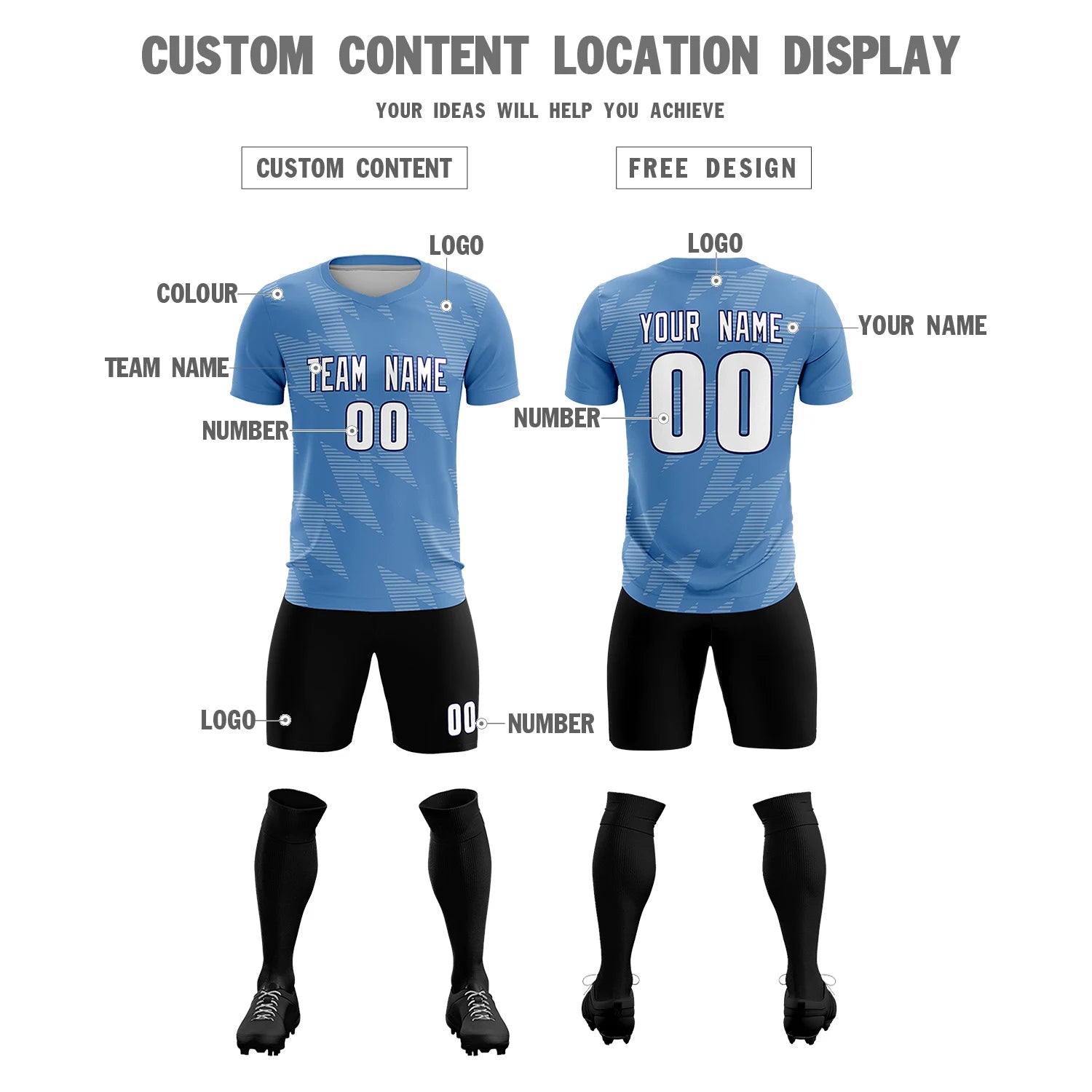 Custom Powder Blue Cream Quick Dry Training Uniform Soccer Sets Jersey