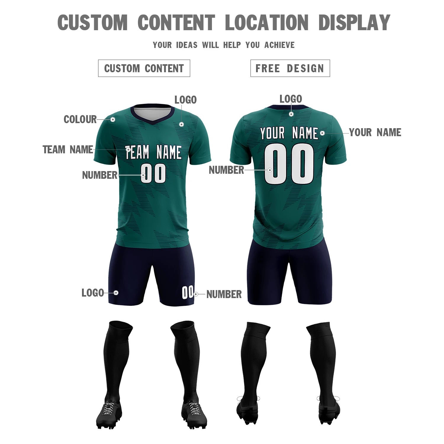 Custom Midnight Green Navy Quick Dry Training Uniform Soccer Sets Jersey