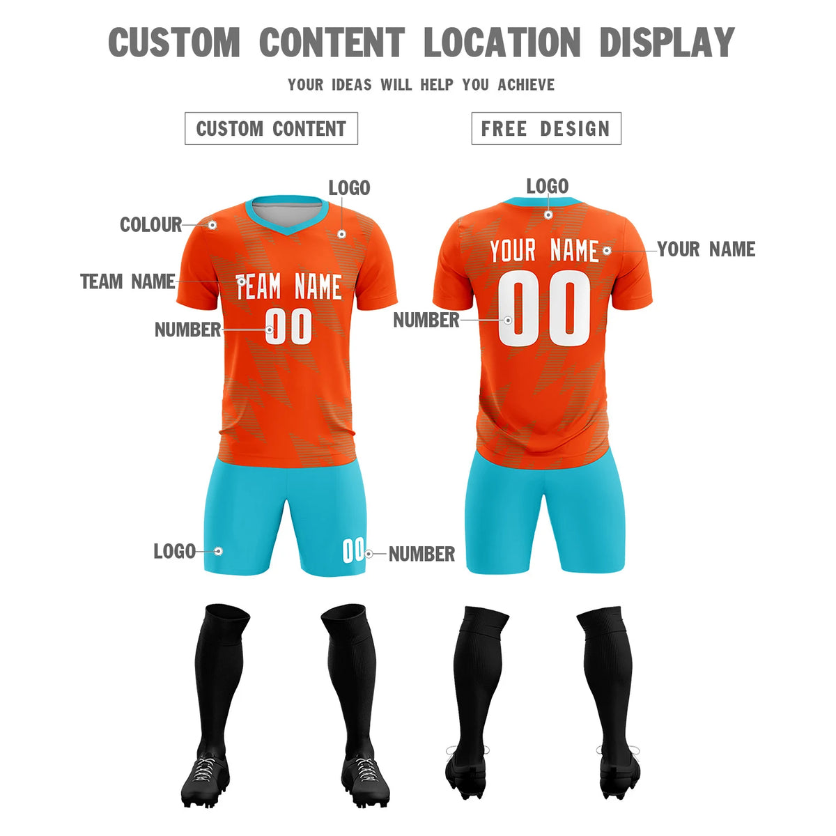 Custom Orange Aqua Quick Dry Training Uniform Soccer Sets Jersey