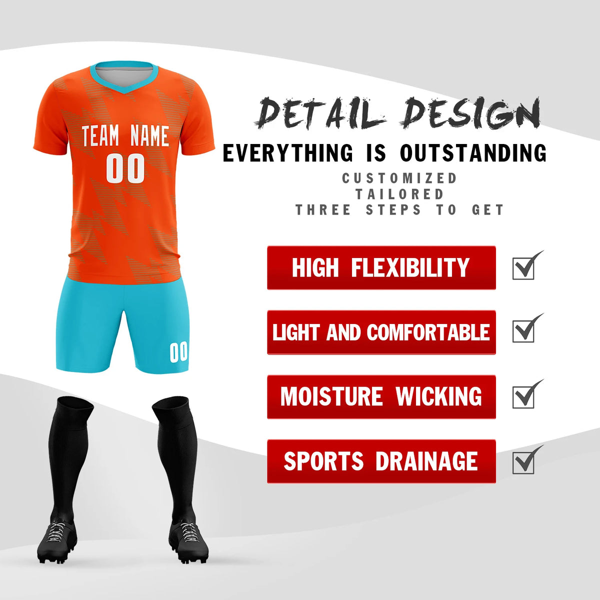 Custom Orange Aqua Quick Dry Training Uniform Soccer Sets Jersey