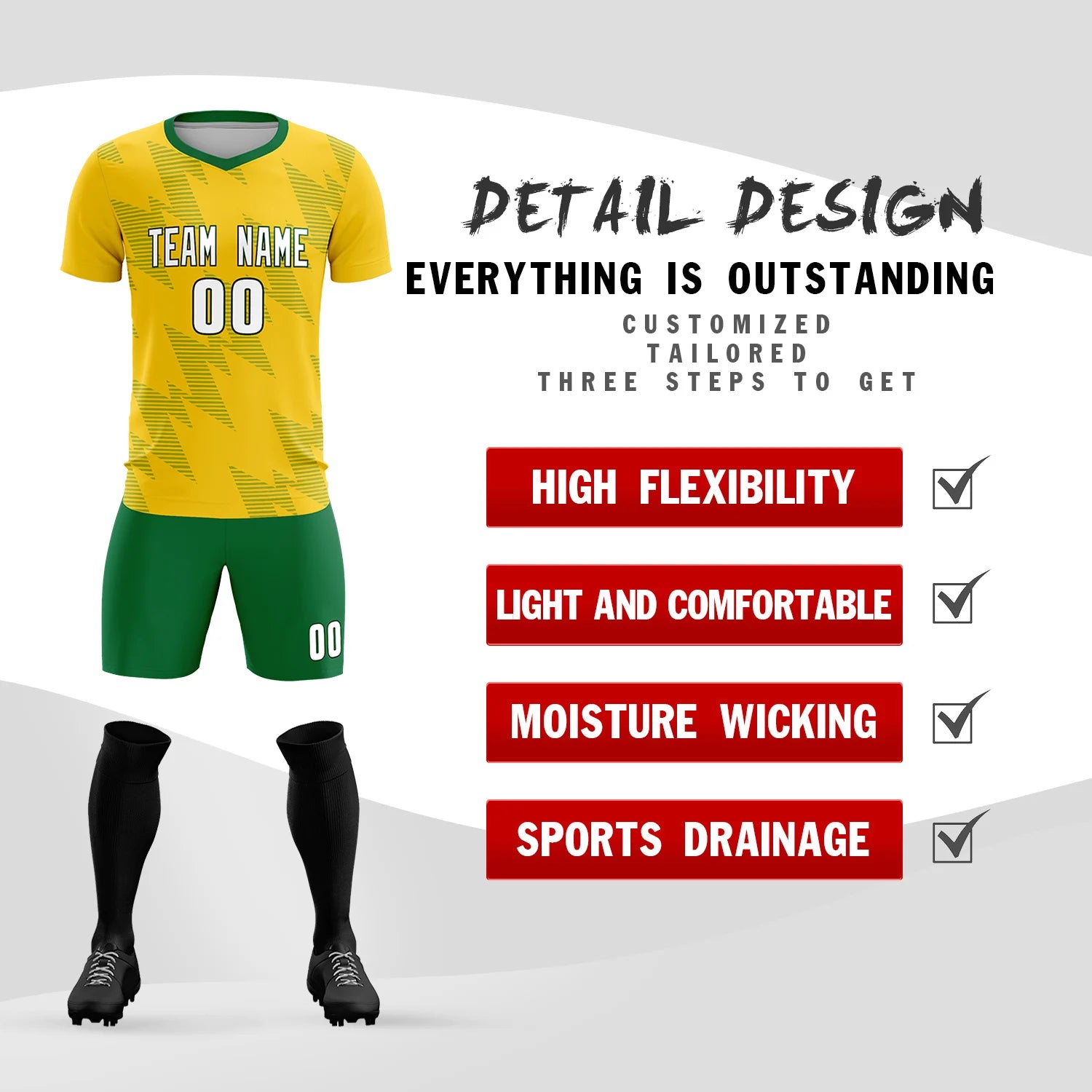 Custom Gold01 Green Quick Dry Training Uniform Soccer Sets Jersey