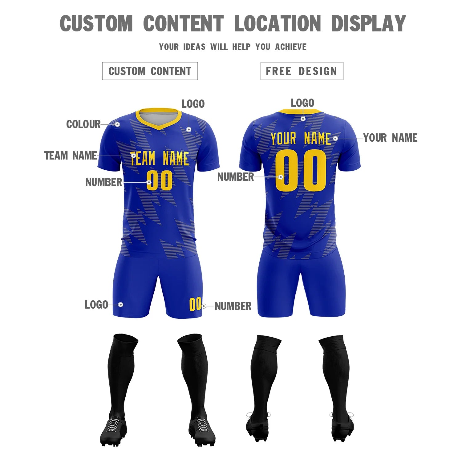 Custom Royal Blue Gold01 Quick Dry Training Uniform Soccer Sets Jersey