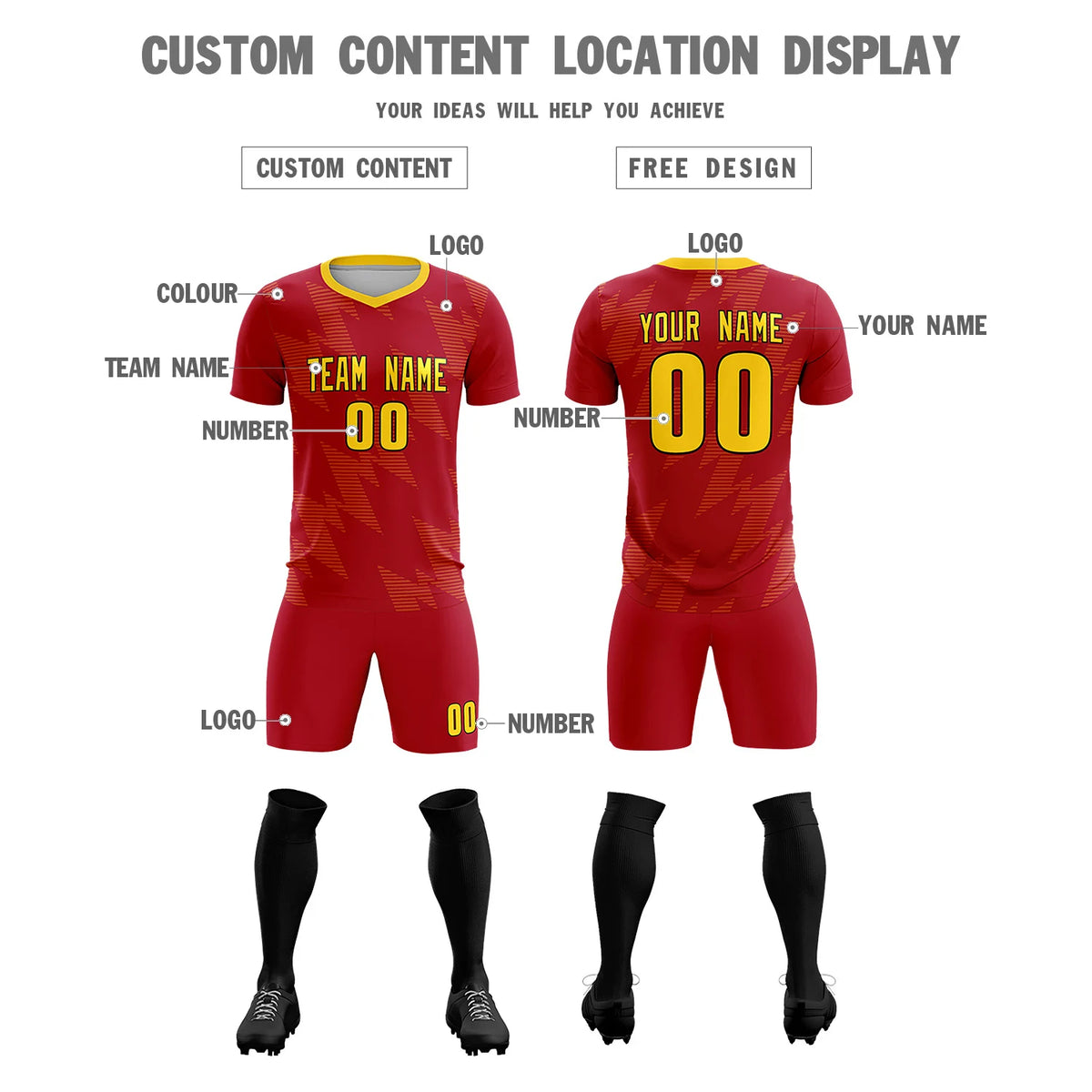 Custom Red Gold01 Quick Dry Training Uniform Soccer Sets Jersey