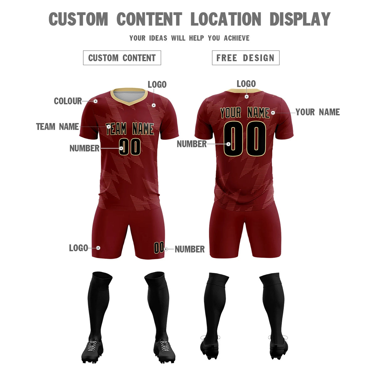 Custom Crimson Khaki Quick Dry Training Uniform Soccer Sets Jersey