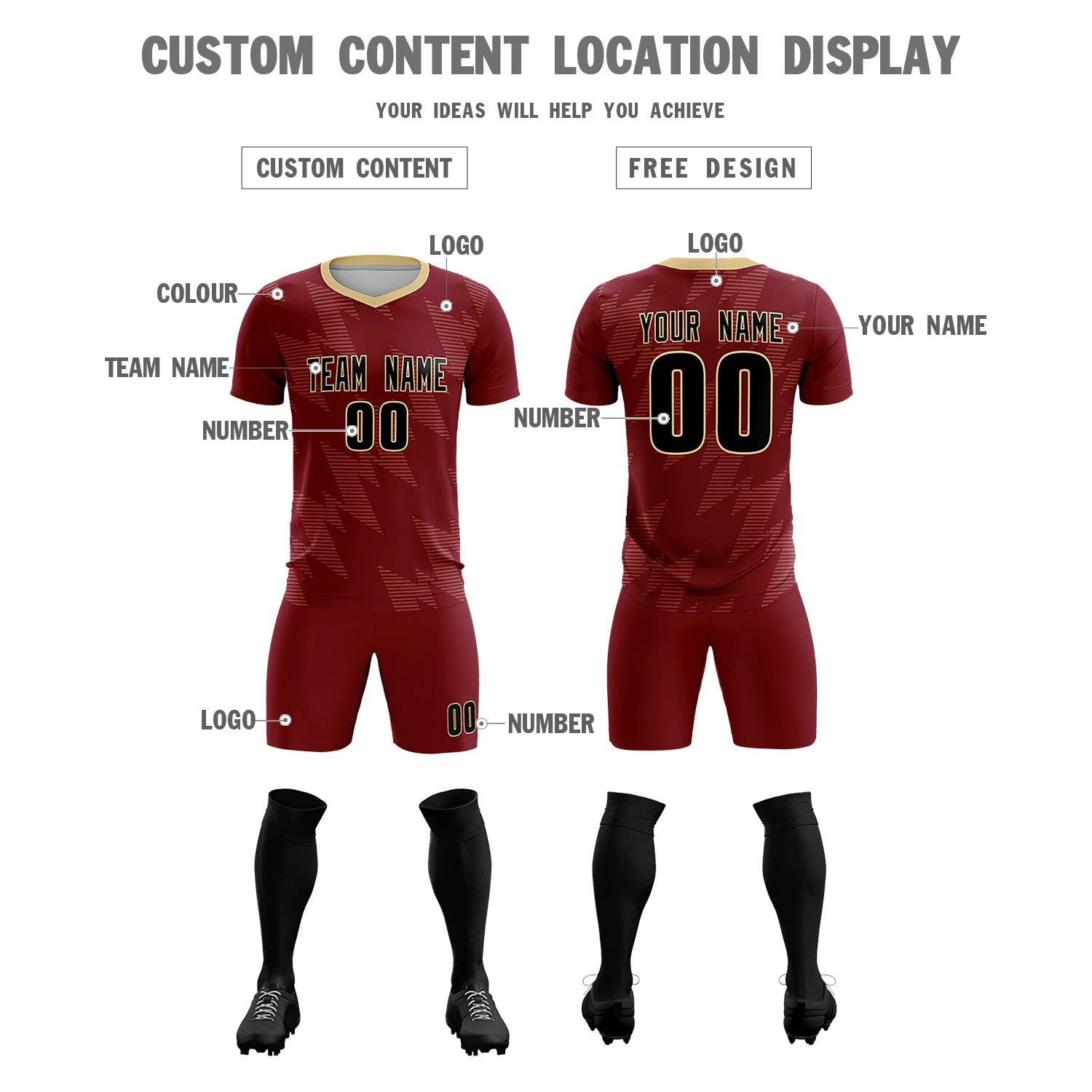 Custom Crimson Khaki Quick Dry Training Uniform Soccer Sets Jersey