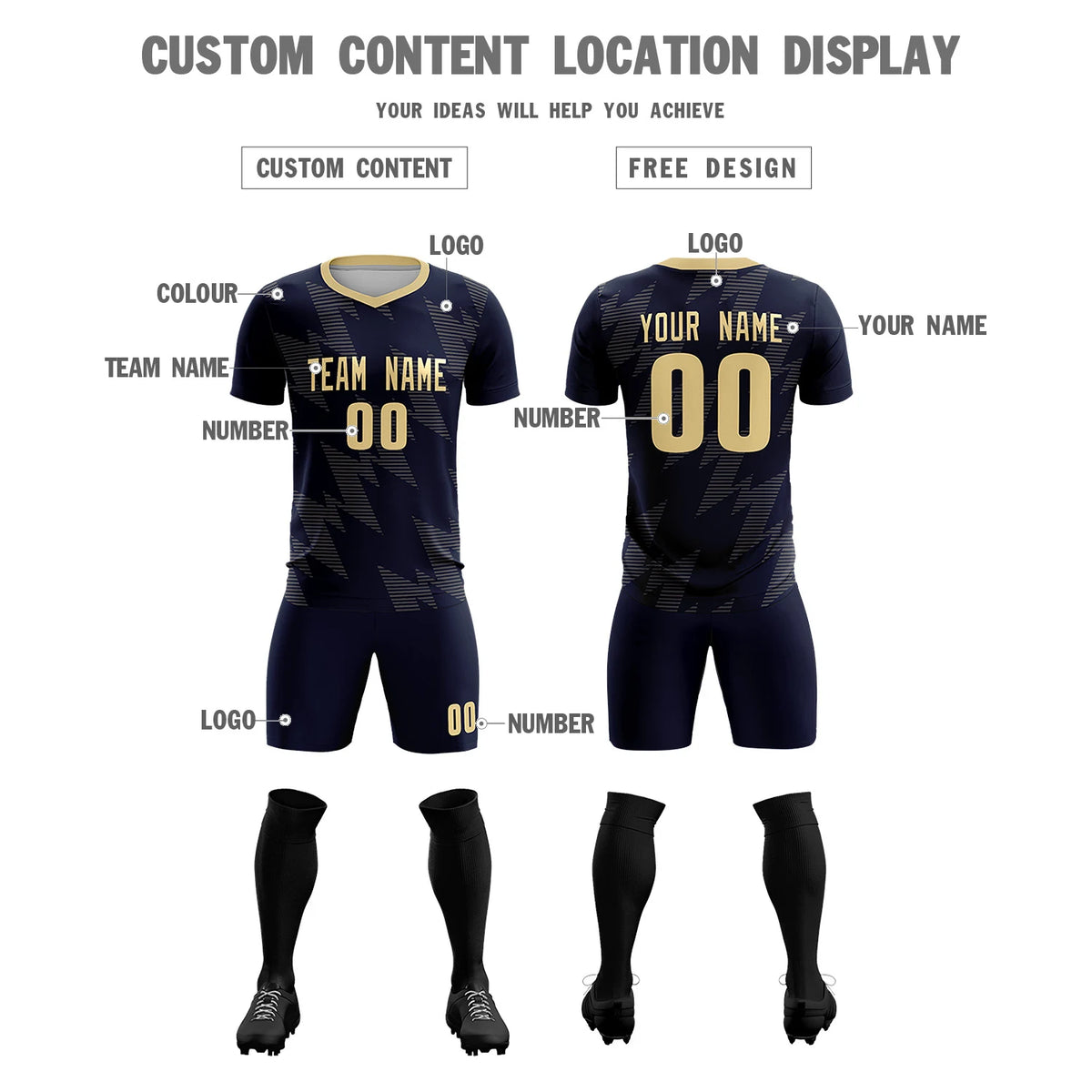 Custom Navy Khaki Quick Dry Training Uniform Soccer Sets Jersey