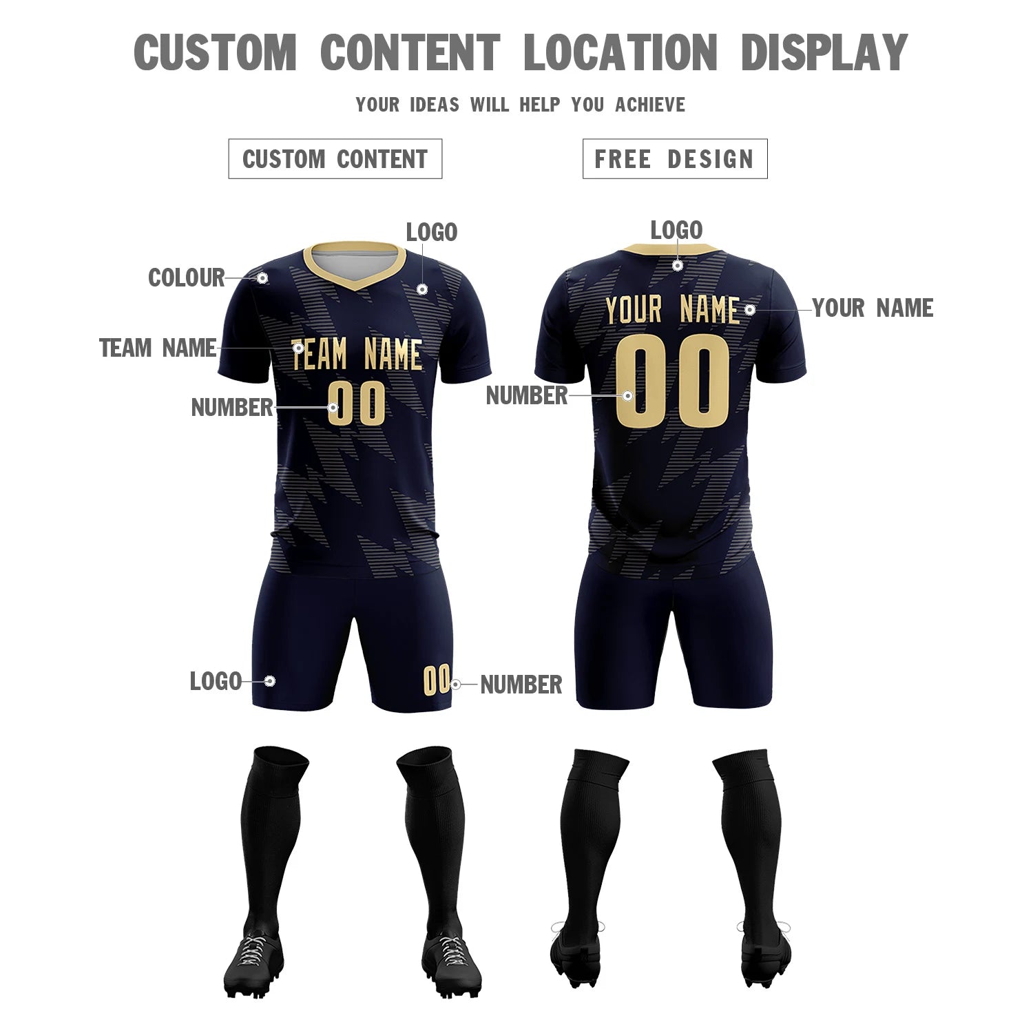 Custom Navy Khaki Quick Dry Training Uniform Soccer Sets Jersey