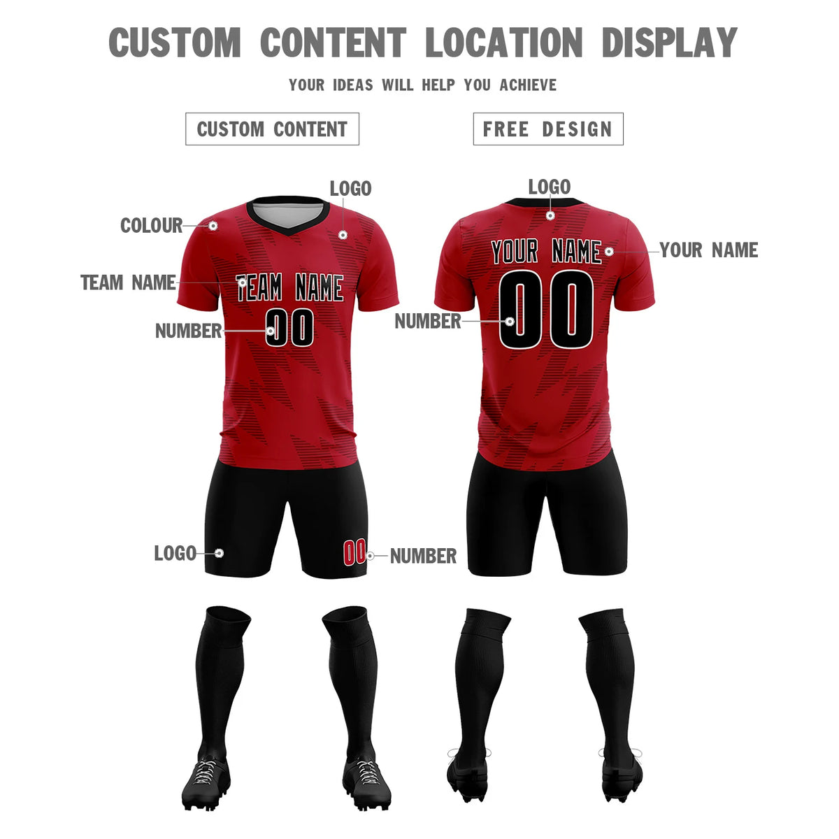 Custom Red Black Quick Dry Training Uniform Soccer Sets Jersey