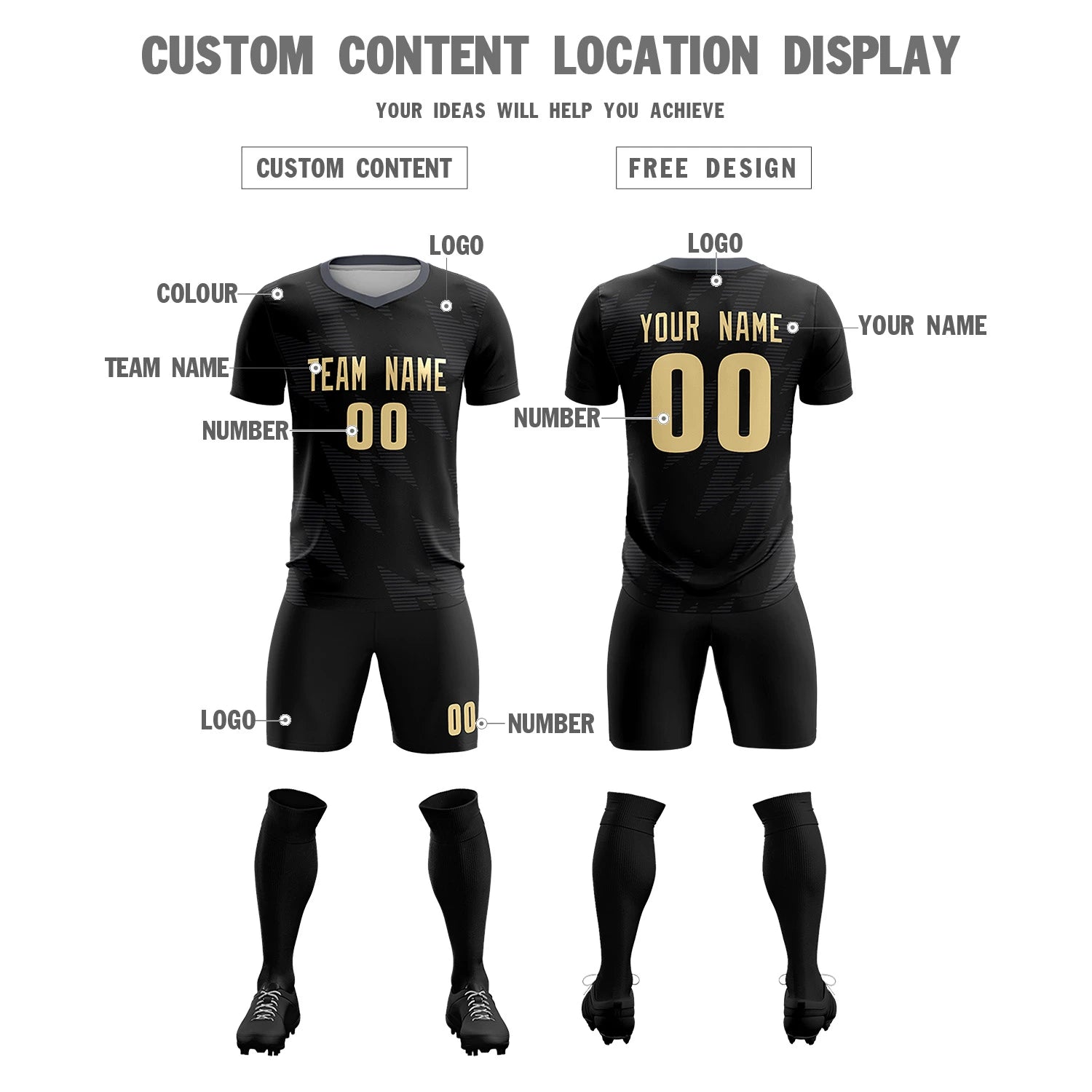 Custom Black Khaki Quick Dry Training Uniform Soccer Sets Jersey