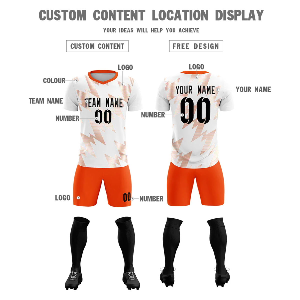 Custom White Orange Quick Dry Training Uniform Soccer Sets Jersey
