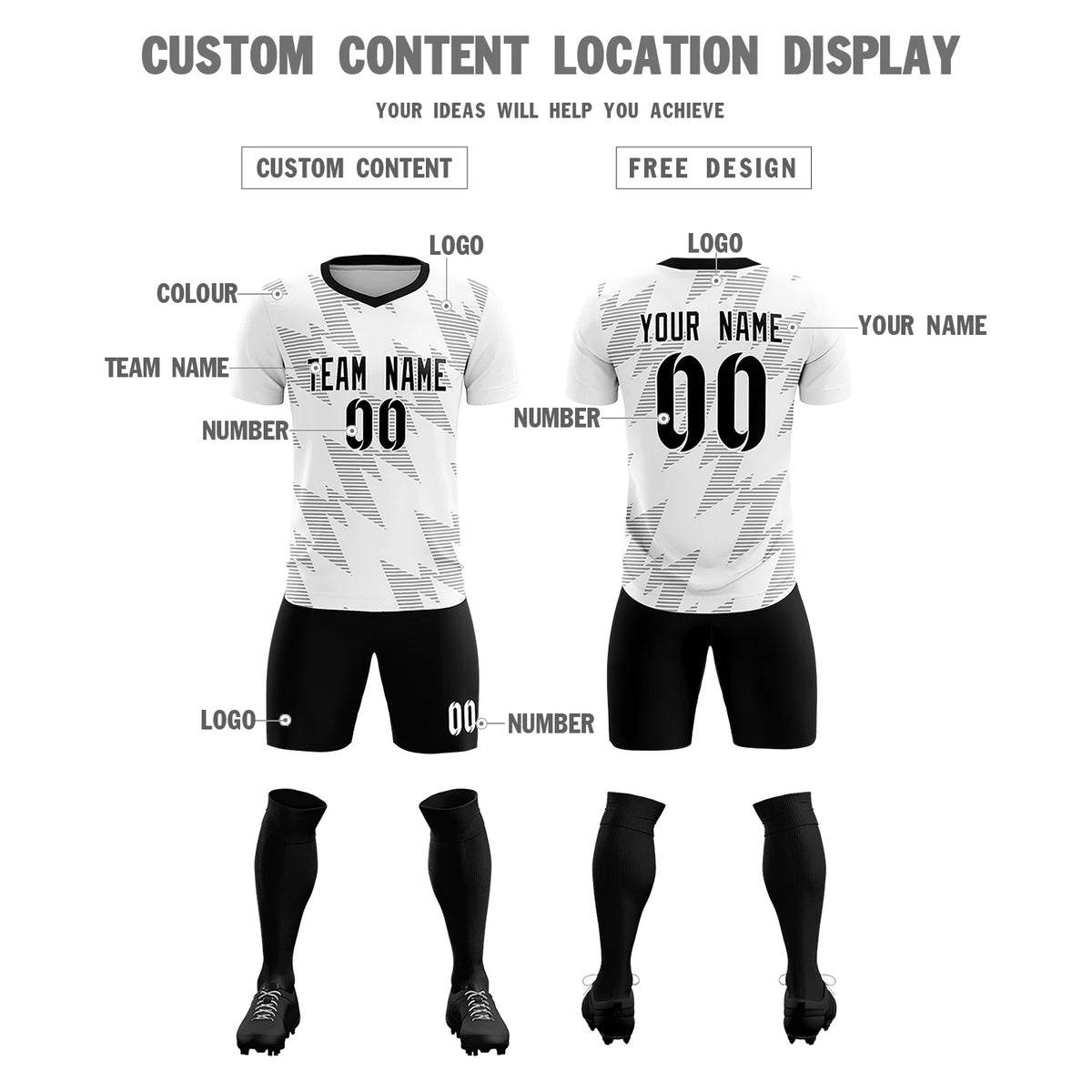 Custom White Gray Quick Dry Training Uniform Soccer Sets Jersey