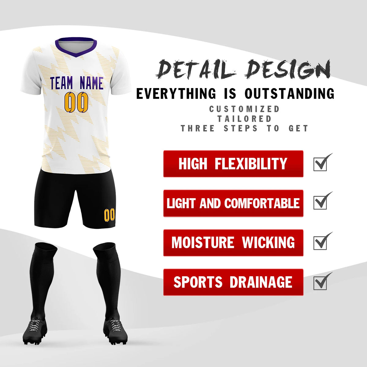 Custom White Yellow Quick Dry Training Uniform Soccer Sets Jersey