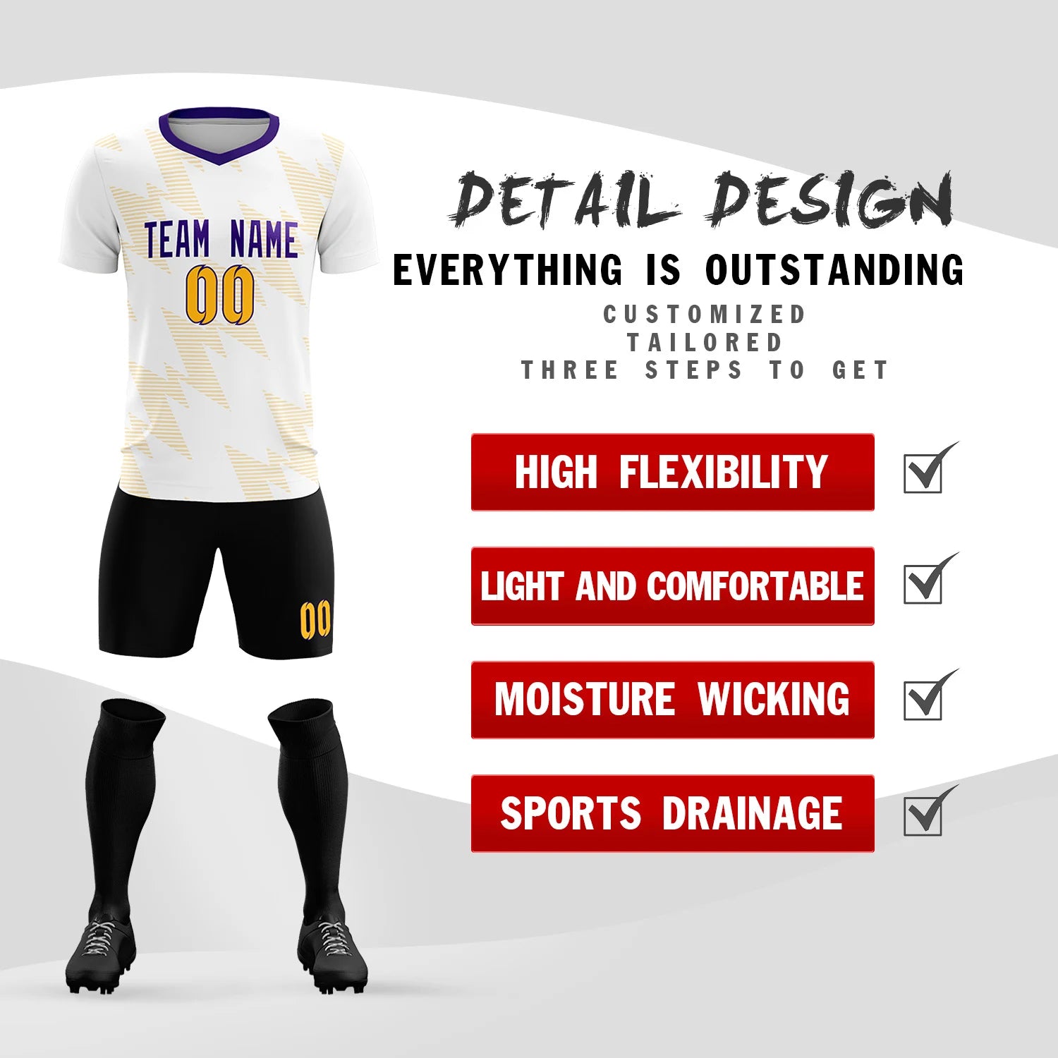 Custom White Yellow Quick Dry Training Uniform Soccer Sets Jersey