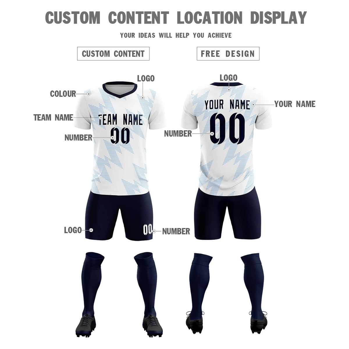 Custom White Light Blue Quick Dry Training Uniform Soccer Sets Jersey