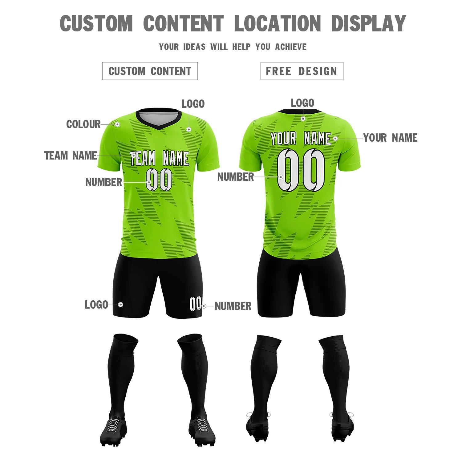 Custom Neon Green Black Quick Dry Training Uniform Soccer Sets Jersey